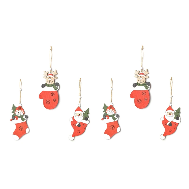 Colored Drawing Hanging Pendant Santa Claus-Snowman-Elk Shape Christmas Tree Hanging Ornament Holiday Decorations Easy Install