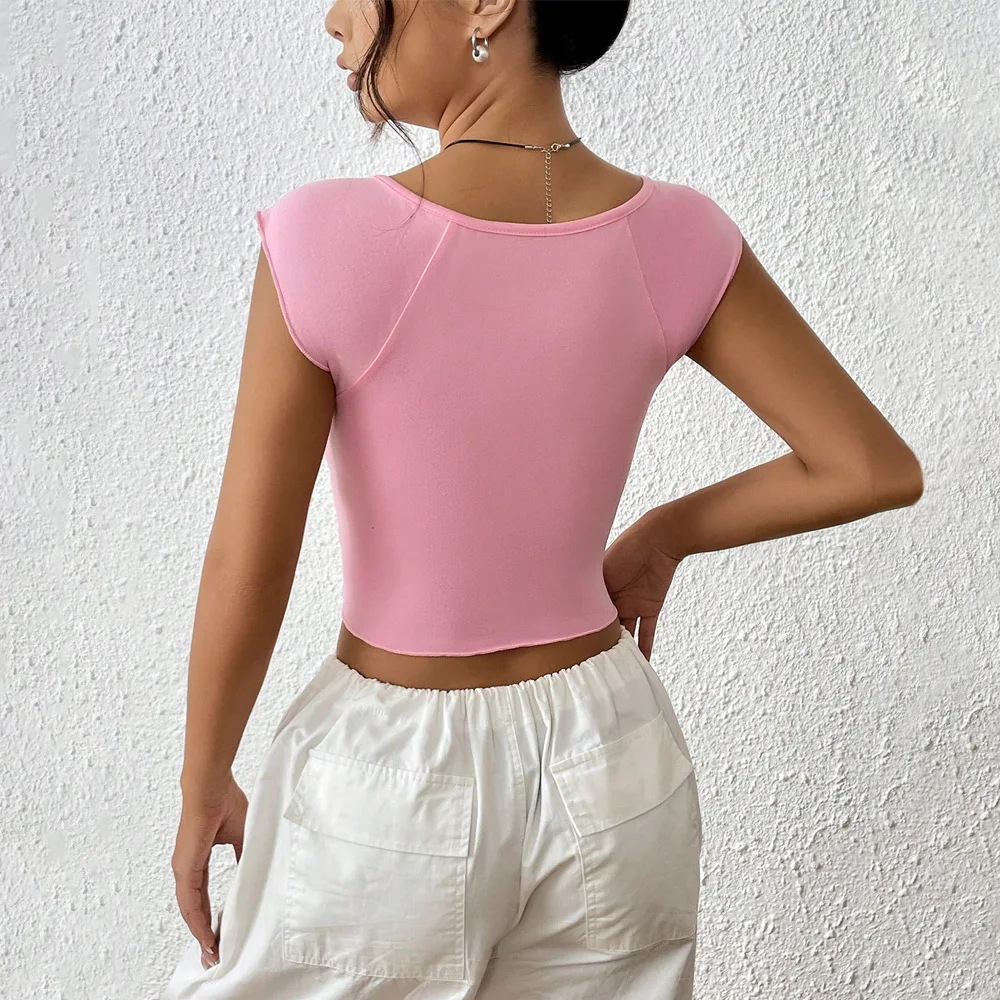 Women New Sexy Design Chest Gather Hem Split Slim Short T Shirt