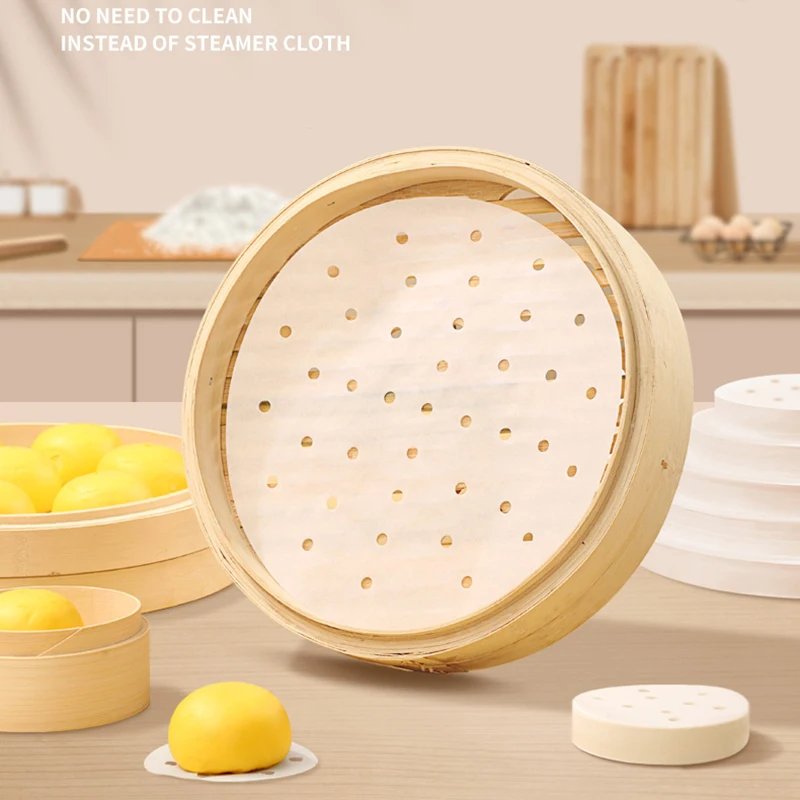50/100 stücke Bambus Dampfer Papiere Einweg Nicht-Stick Dampfer Matte Öl Papier Luft Friteuse Ofen Küche Pan Pad airfryer Bakpapier – Detail 6
