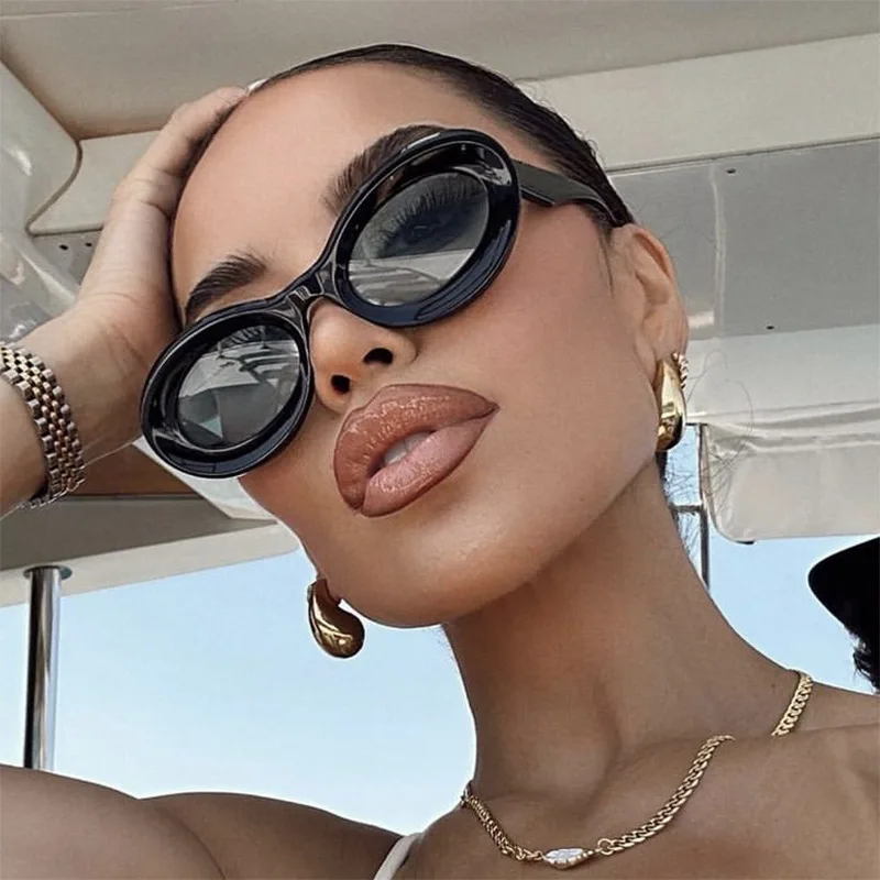 New Y2K Vintage Oval Sunglasses Women For Men Luxury Brand Designer Sun Glasses Steampunk Popular Pink Hip Hop Eyeglasses Frame
