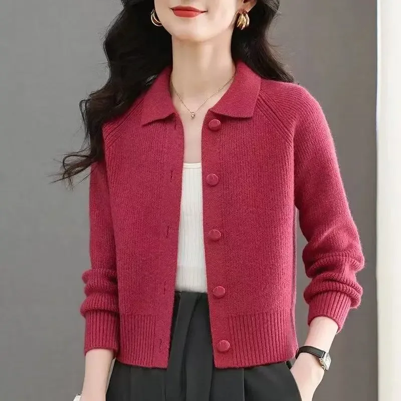 Coat Knitted Fashionable Short Cardigan Loose Lapel Sweater Top