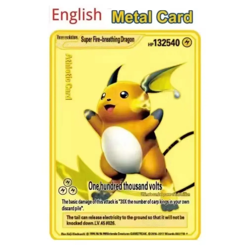 Pokemon 183200 Points High Mach Pikachu Charizard Mewtwo Gold Black English French Metal Card Vmax Mega GX Game Collection Card