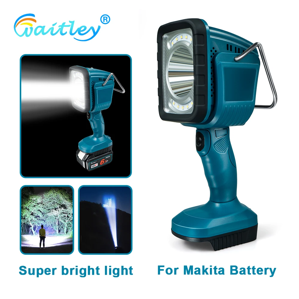 Linterna LED de trabajo para batería Makita de 14/18V, foco portátil para exteriores, reflector de camping, lámpara SOS, enchufe externo BL1830