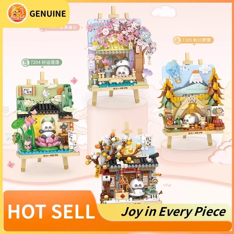 

Genuine Giant Panda Three-Dimensional Four Seasons Painting Series Building Blocks Small Particle Splicing Ornaments Cute Gifts