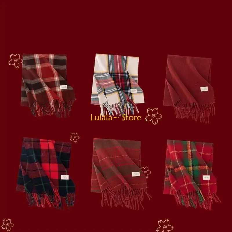 Y4QA Elegant Plaided Scarf Imitation Pashm Neckerchief Lightweight Shawl Wrap For Autumn Winter Women Accessories