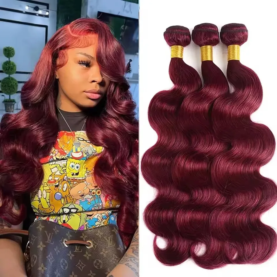 

99J Burgundy Body Wave Bundles 12A Human Hair Bundles Brazilian 100% Human Hair 1/3 PCS Bundles Extension Double Weft For Women