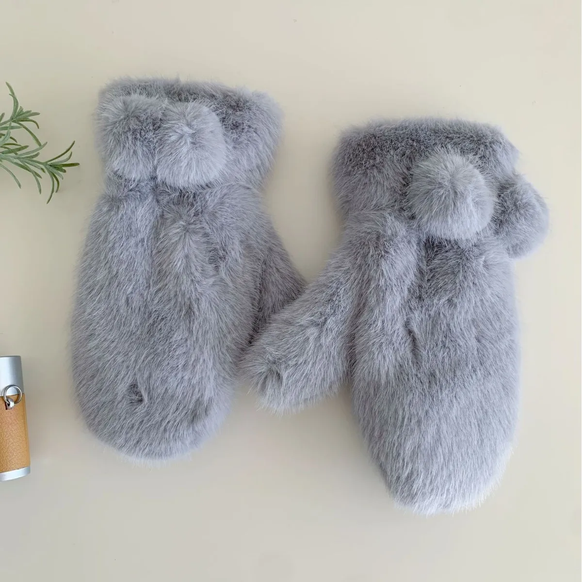Women Solid Color Full Cover Mittens Winter Thickened Cold Proof Soft Warm Fluffy Full Finger Gloves Windproof Cycling Outdoor