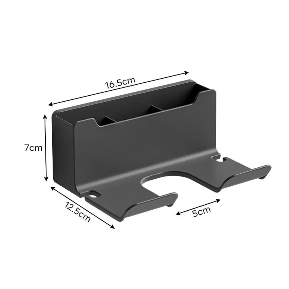 حامل مجفف الشعر المحمول المثبت على الحائط، رف تخزين مجفف الشعر العالمي ذاتي اللصق مع مقصورات رف تخزين الحمام #6