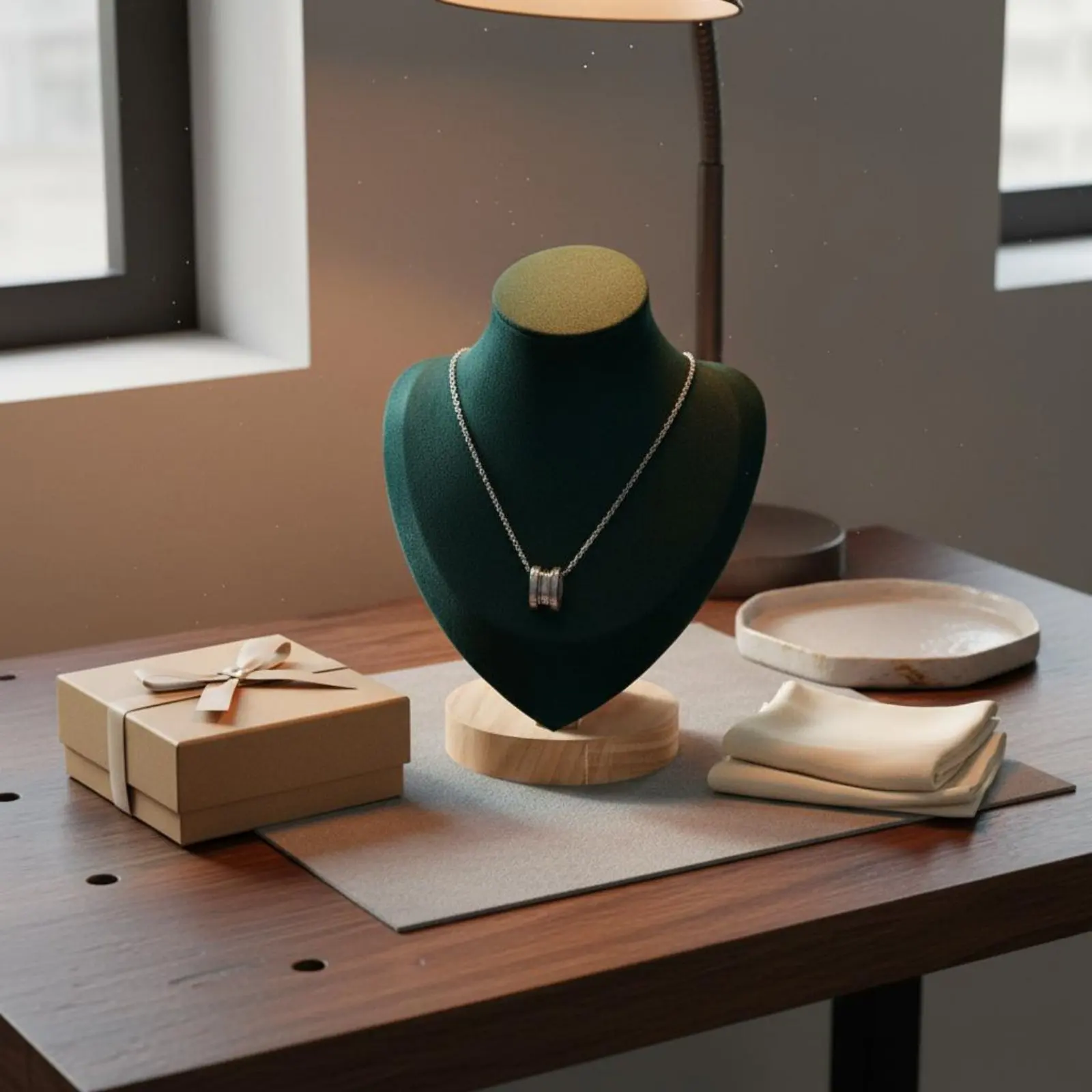 Necklace Display Bust Photography Prop Wooden Base Jewelry Bust Portrait Neck Display Stand Elegant Design Locket Chain Stand