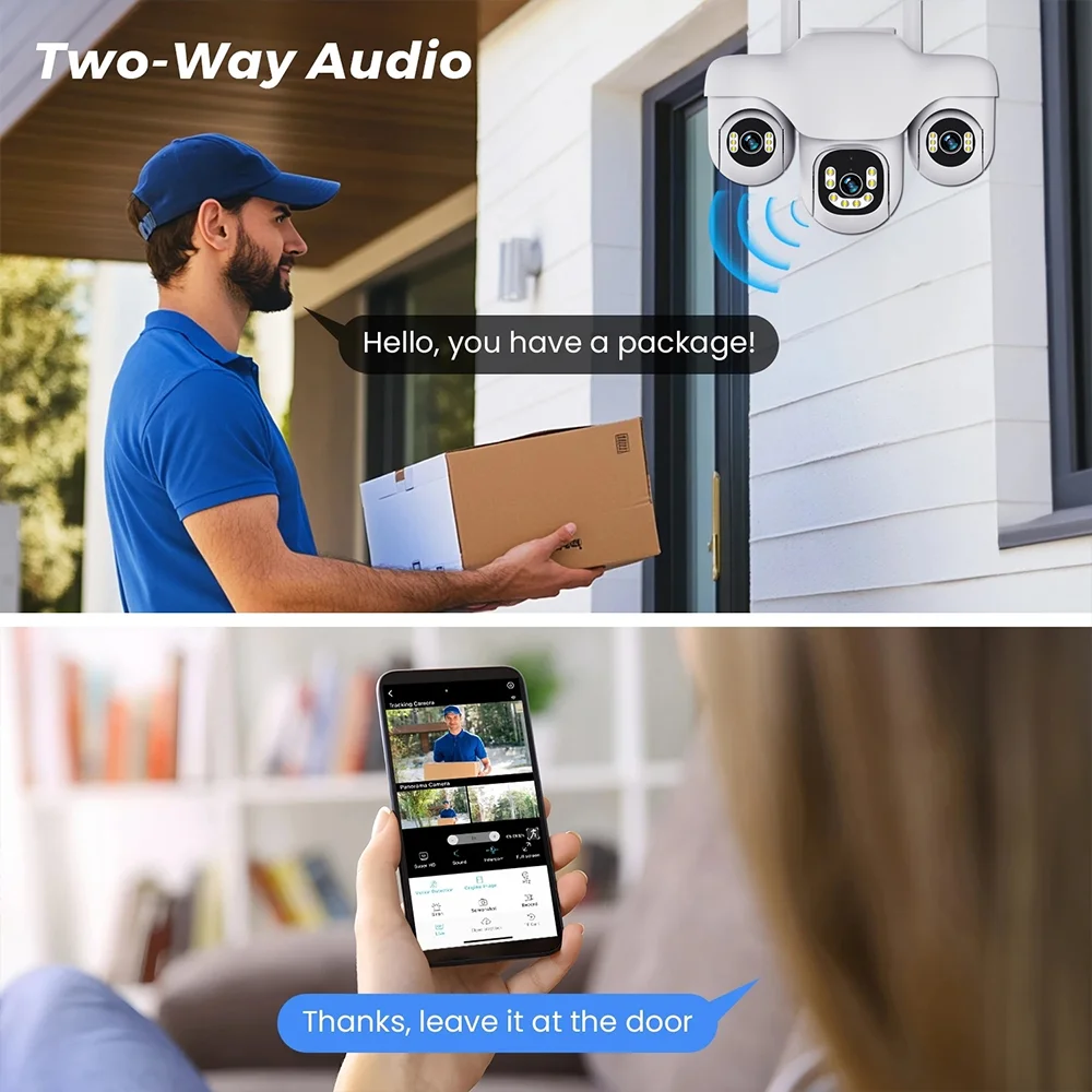 كاميرا واي فاي 15 ميجابكسل، ثلاثة عدسات PTZ، ثلاثة كاميرات IP، تتبع تلقائي بشري، خارجي مقاوم للماء، مراقبة أمنية ذكية CCTV