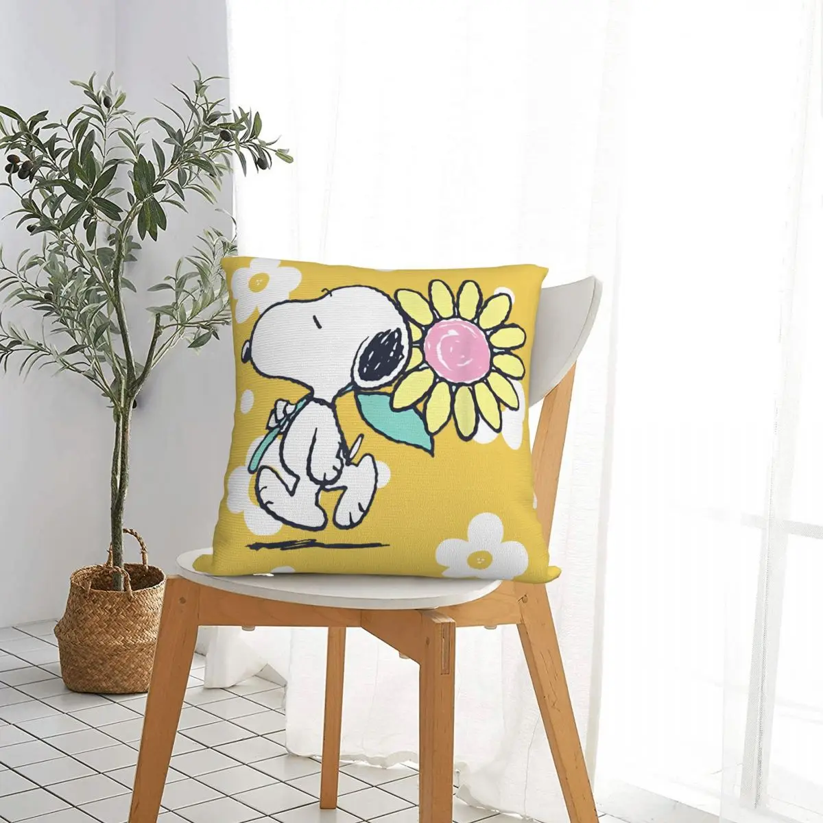 سنوبي الوردي زهرة الأقحوان رمي غطاء وسادة رمي وسادة الكرتون الإبداعية وسادة يغطي #2