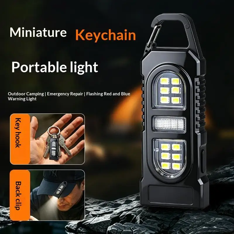 Portable Powerful Mini COB LED Keychain Flashlight USB Rechargeable Work Light for Emergency Outdoor Hiking