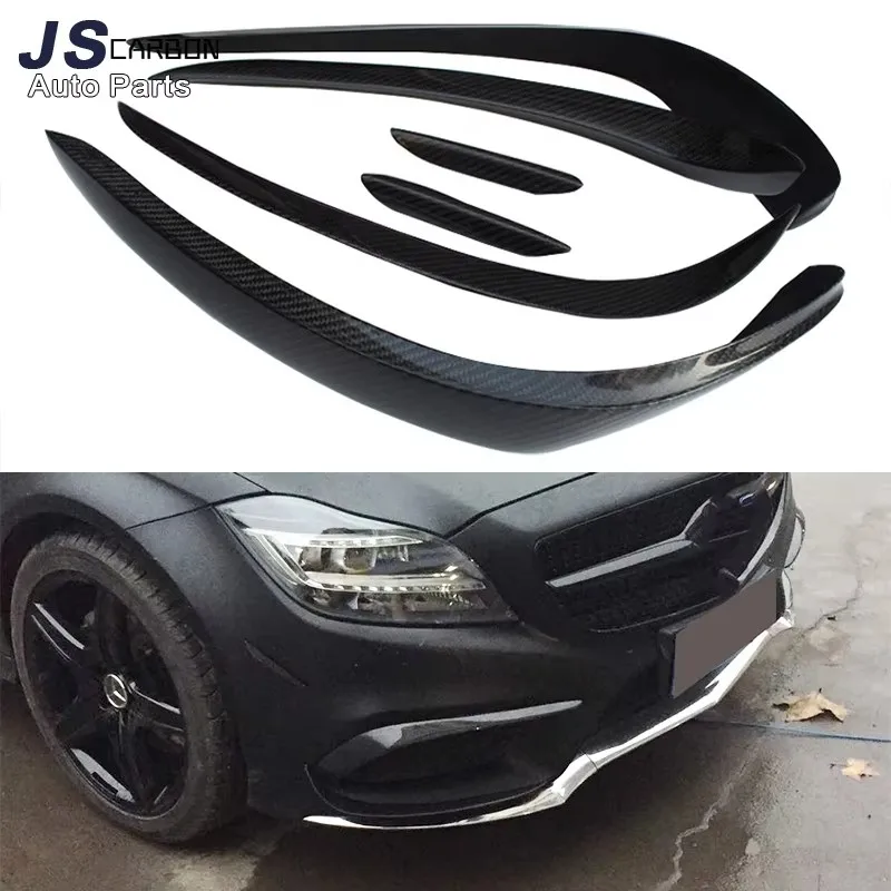 For Mercedes Benz CLS Class W218 2011-2017 Carbon Fiber Front Bar Wind Knife Trim Cover Car Decoration Retrofitting Body Kit