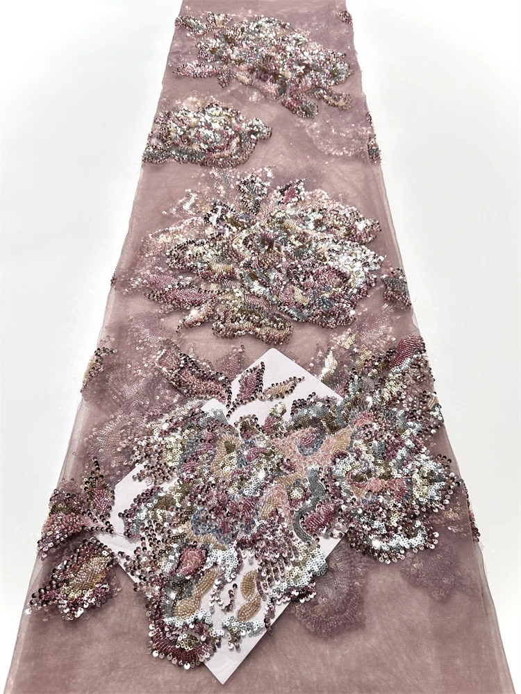 

2025 Высокое качество, вышивка бисером, французское тяжелое кружево, новое африканское роскошное нигерийское сетчатое кружевное полотно с блестками для свадьбы