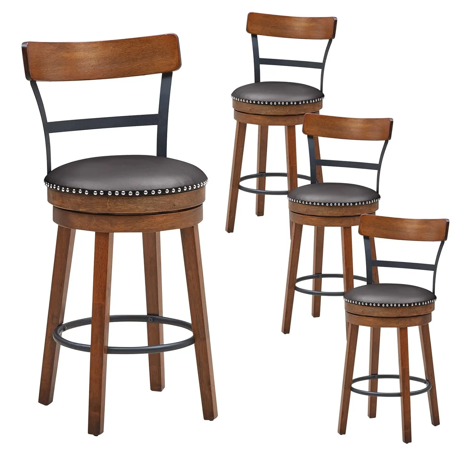 

Bar Stools Set of 4-25.5" Counter Height Swivel Rubber Wood Barstools with Soft Padded Seat Cushions, Footrests,, Customized
