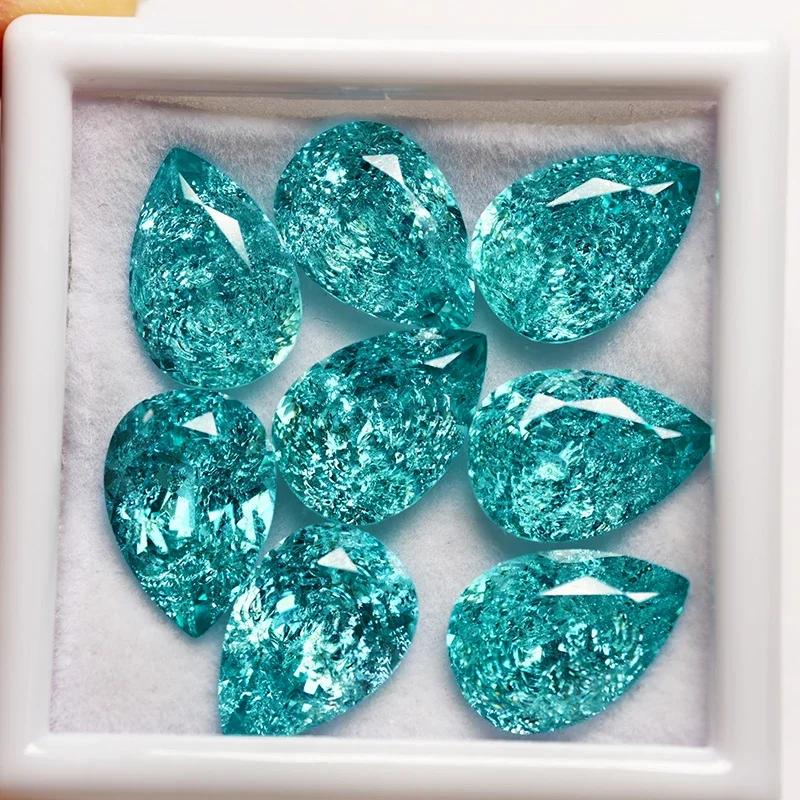 Top Pear Shape Cracked Ice Cut Lab Grown Paraiba Tourmaline Gemstone For DIY Jewelry Making Material Selectable AGL Certificate