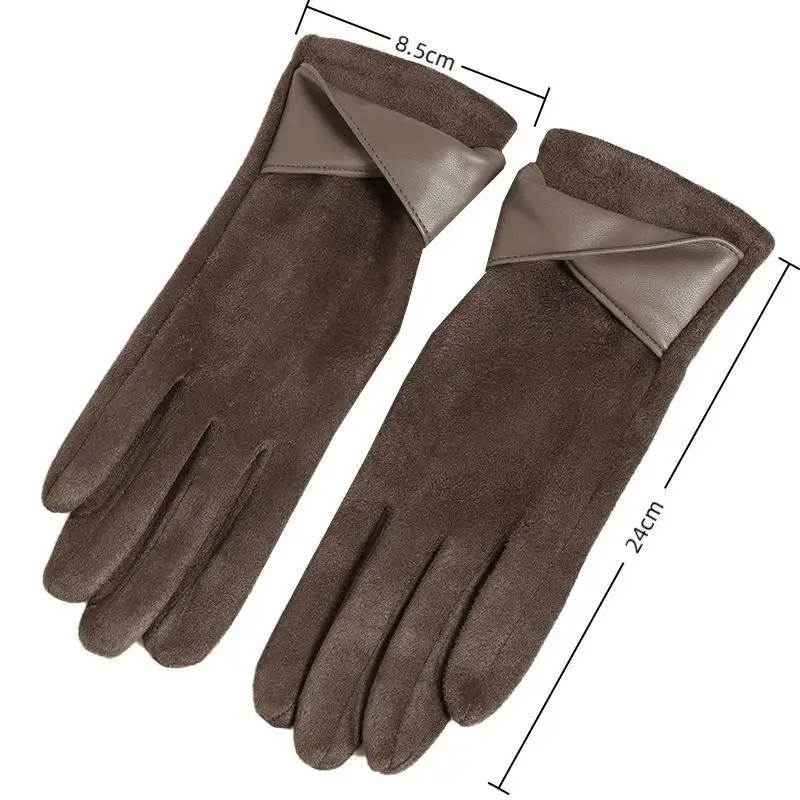 Elegante Damen-Winterhandschuhe aus Wildleder, Touchscreen-kompatibel, mit Samtfutter, warm, 1 Paar für Pendeln und Dates – Detail 11
