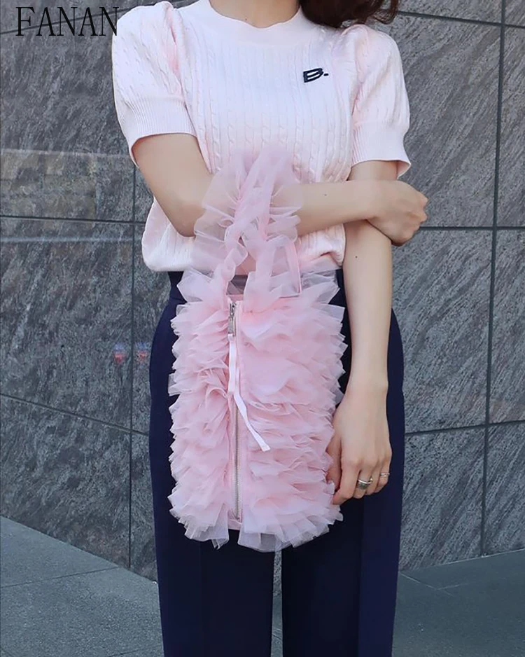 

Top-Handle Bags Fashion 2025 New Summer Japanese Style Cute Mesh Ladies Handbags Sweet Elegant Zipper Bucket Bags for Women