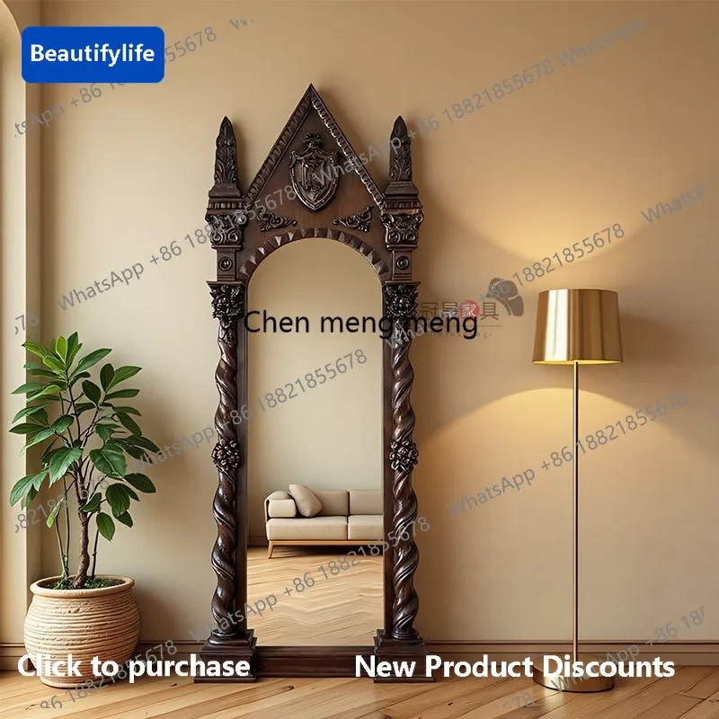 M183 Retro French magic mirror bedroom floor-to-ceiling carved full-body mirror American villa dressing mirror