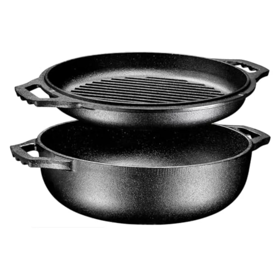 

2-in-1 Pre-asoned Cast Iron Dutc Oven wit Grill Lid 3.3 Quart - Ctte Dutc Oven Pot and rair Pan wit Lid and Dual andles - Oven-