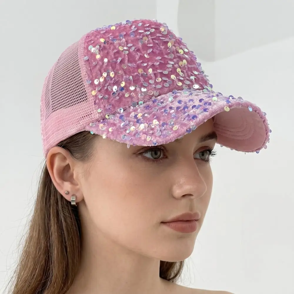 Korean Blingbling Sequins Baseball Cap Shiny Sunshade Sun Hat Creative Performance Glitter Peaked Cap Role Play Prop