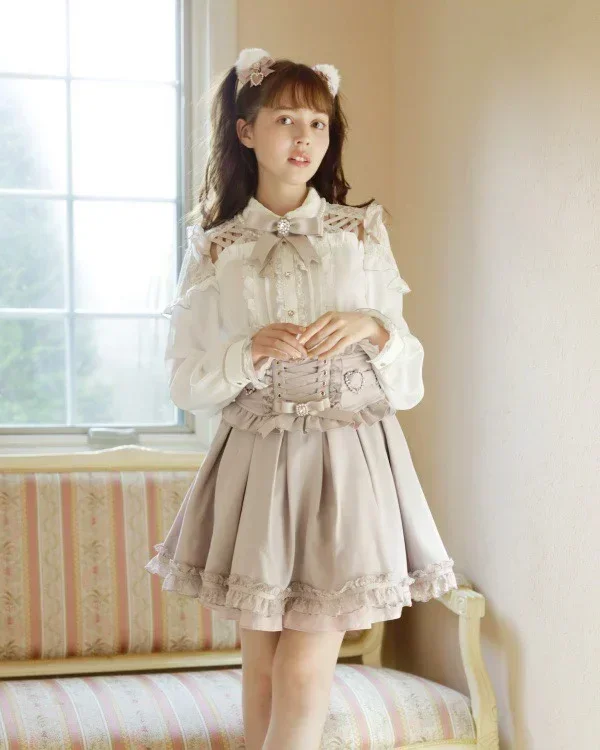 Imagem -03 - Conjunto de Camisa de Manga Comprida e Suspensor Liz Série Mina Arco Lolita Feminino Vestido Estilo Japonês Produção em Massa Peças