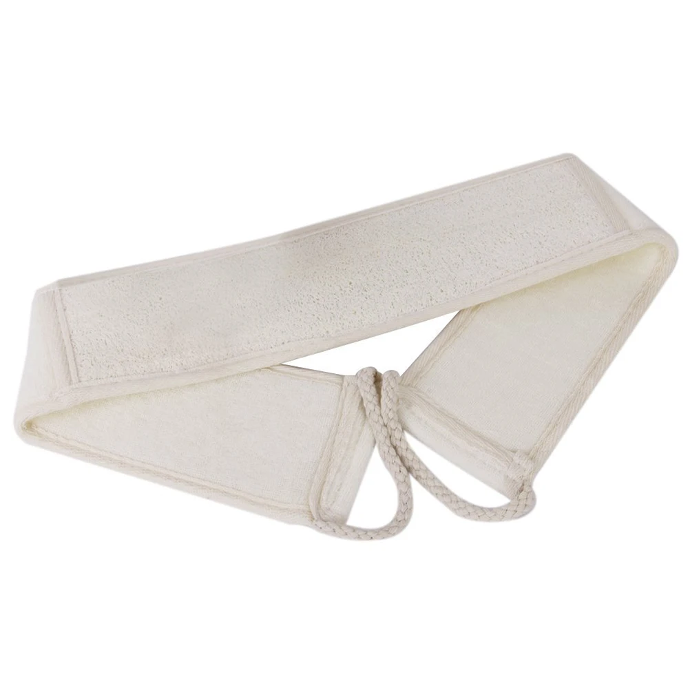 

70*8Cm Loofah Back Strap Scrubber Exfoliating Shower Bath Tool Beige Cloth Handle Cleansing Massaging Body Scrub