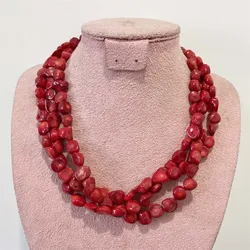 Three Layers Weave Nugget Red Coral Necklace Luxury Geometric Gem Stone Irregular Women Wedding Love Collare Gemstone Jewelry