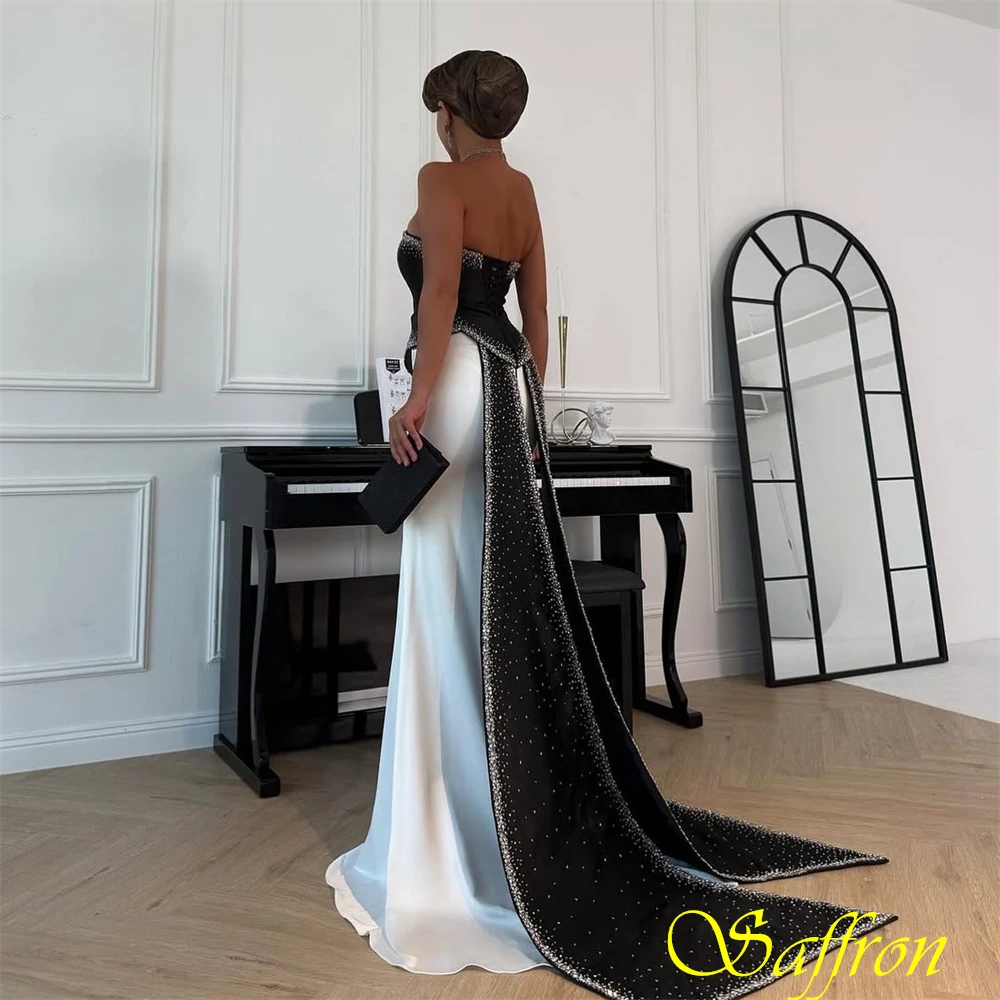 Customized Strapless Satin Mermaid Chapel Train Evening Dress Sparkly Crystal Party Dresses Delicate Special Occasion Gowns