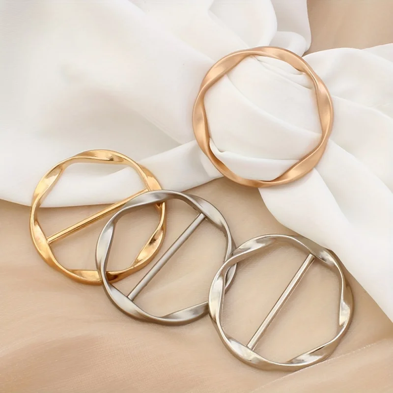 5pcs Fashion Metal Round Circle Clip Buckle Shawl T-Shirt Tie Clip Brooch Waist Buckle Versatile Clothing Ring Wrap Holder