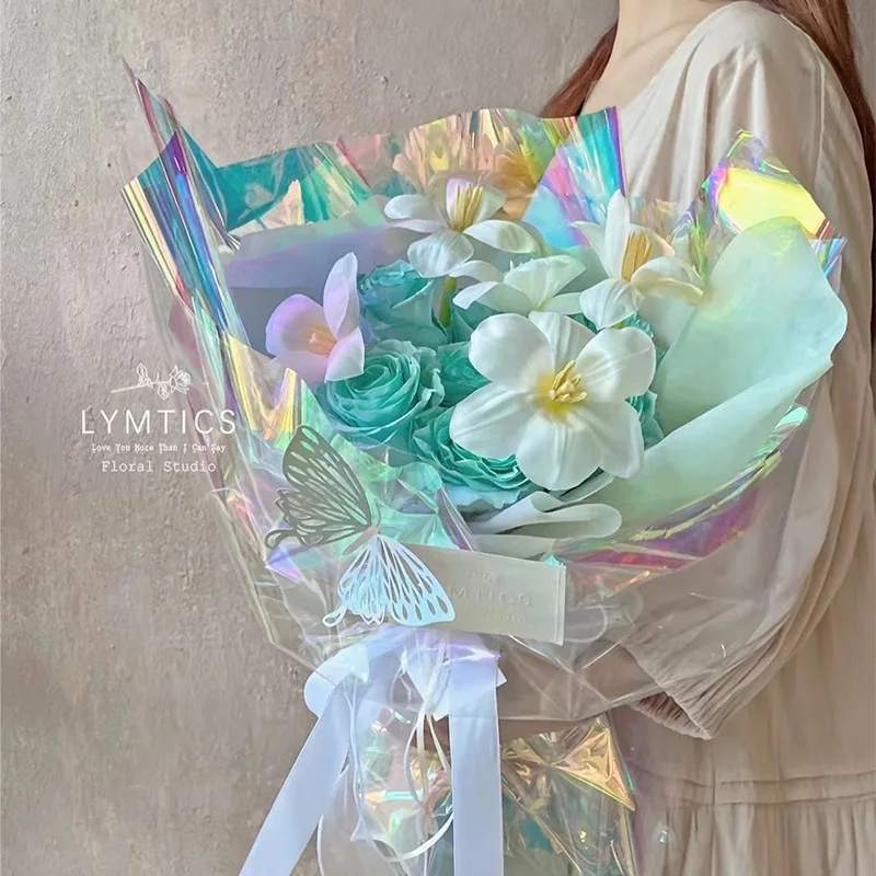 Rainbow Clear Cellophane Film Flower Wrapping Paper DIY Crafts Gift Bouquet Waterproof Wrap Paper Florist Packaging Materials
