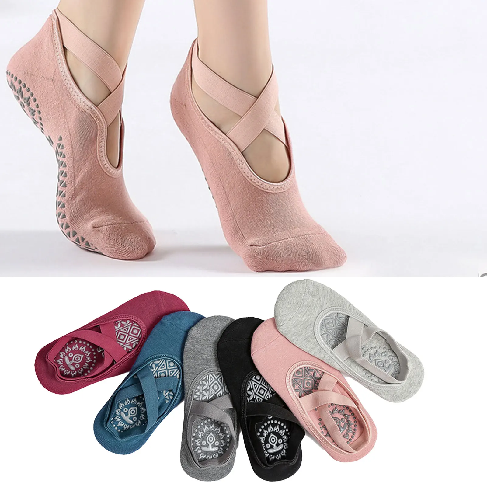 Non Slip Skid Socks With Grips Quick Drying Workout Anti Skid Pilates Socks For Workout Hospital