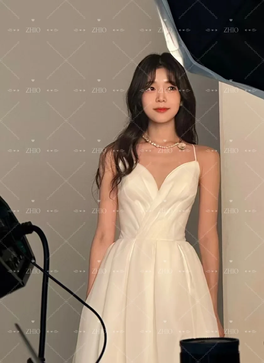 فستان ZHIO أنيق لحفلات الزفاف على شكل قلب وأكمام قصيرة من الأورجانزا العاجي الكوري للتصوير الفوتوغرافي فستان زفاف مخصص لحفلات الزفاف