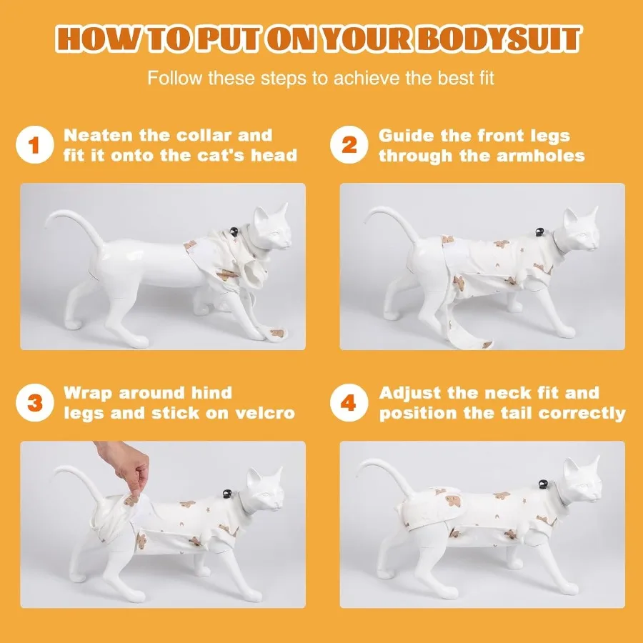 بدلة إعادة جراحة القطط المضادة لللعق بعد العملية الجراحية مع تصميم قابل للطي قميص بدلة للجسم ناعم قابل للتنفس للإناث Spay Male Ne #5