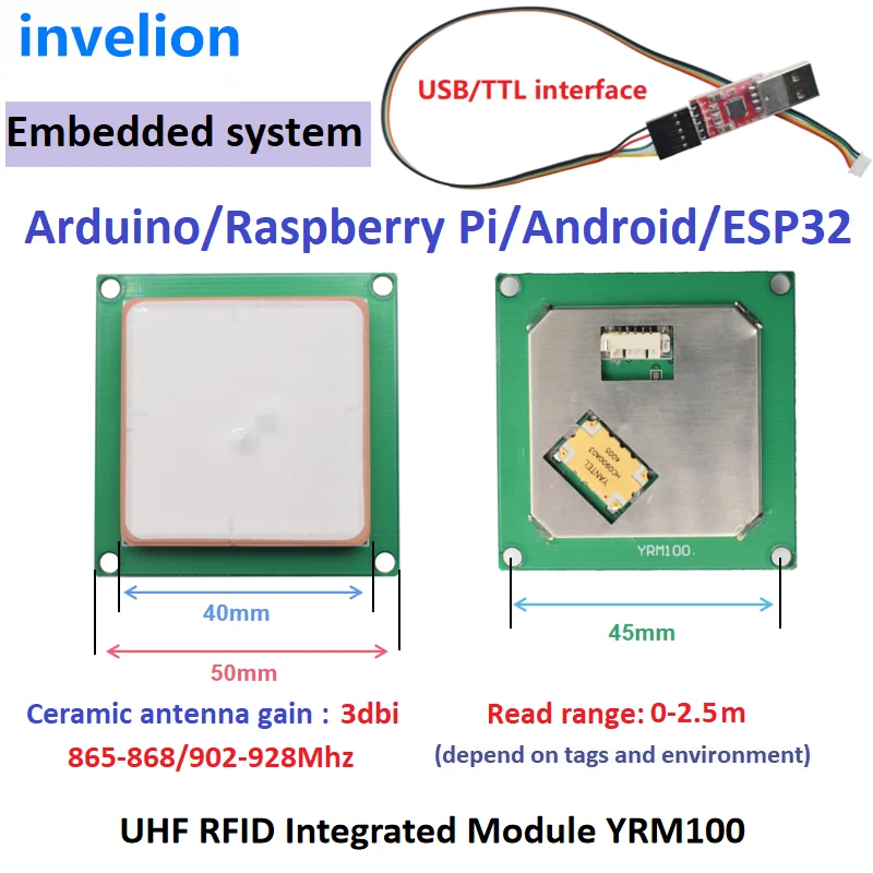 1CM-2M UHF RFID Integrated Module USB TTL UART Built-In 3dbi Ceramic RFID Antenna Access Control RFID Reader