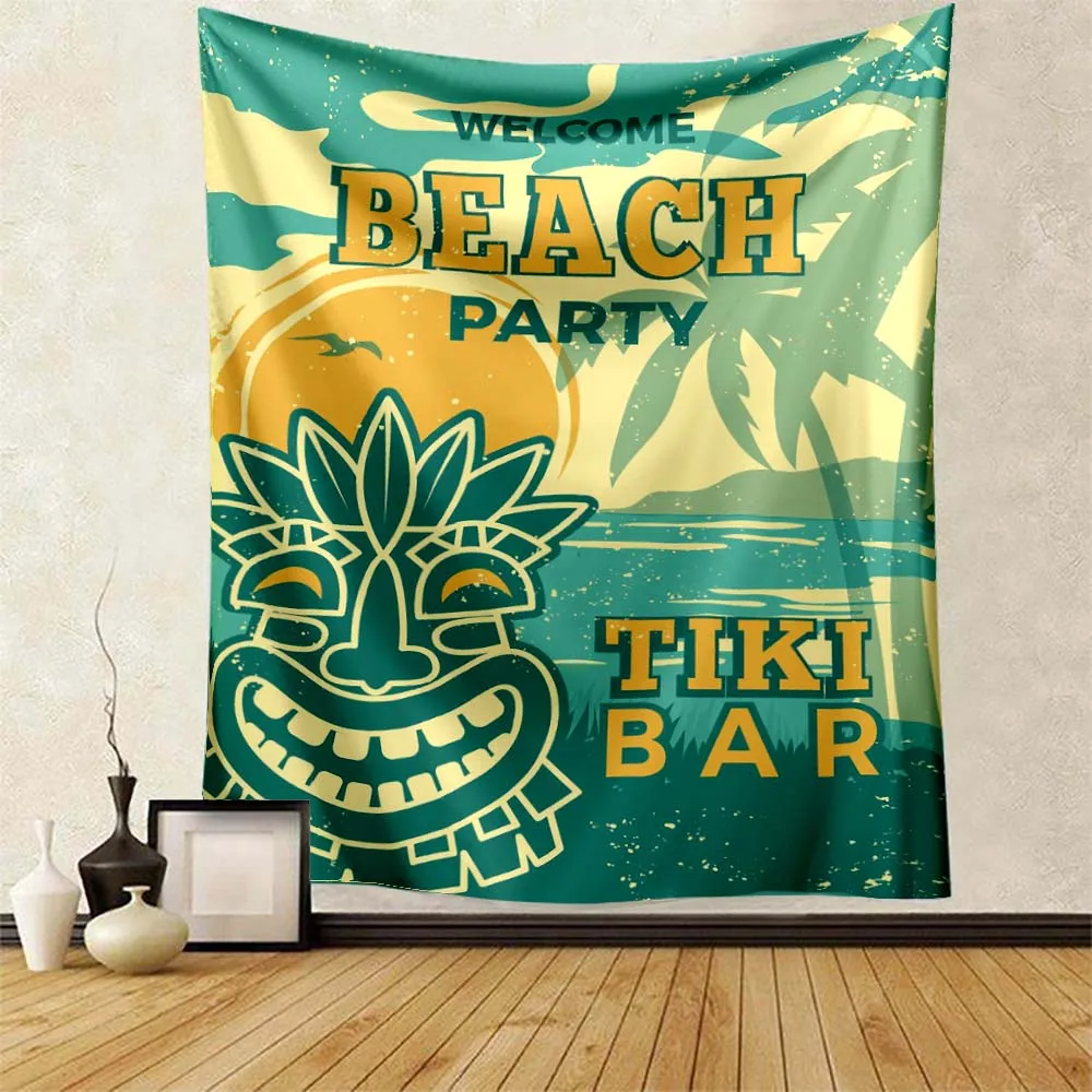 Tiki Bar Tapestry Aloha Hawaii Hawaiian Party Accessories Funny Sea Beach Bar Pub Club Man Cave Background Wall Tapestry Decor