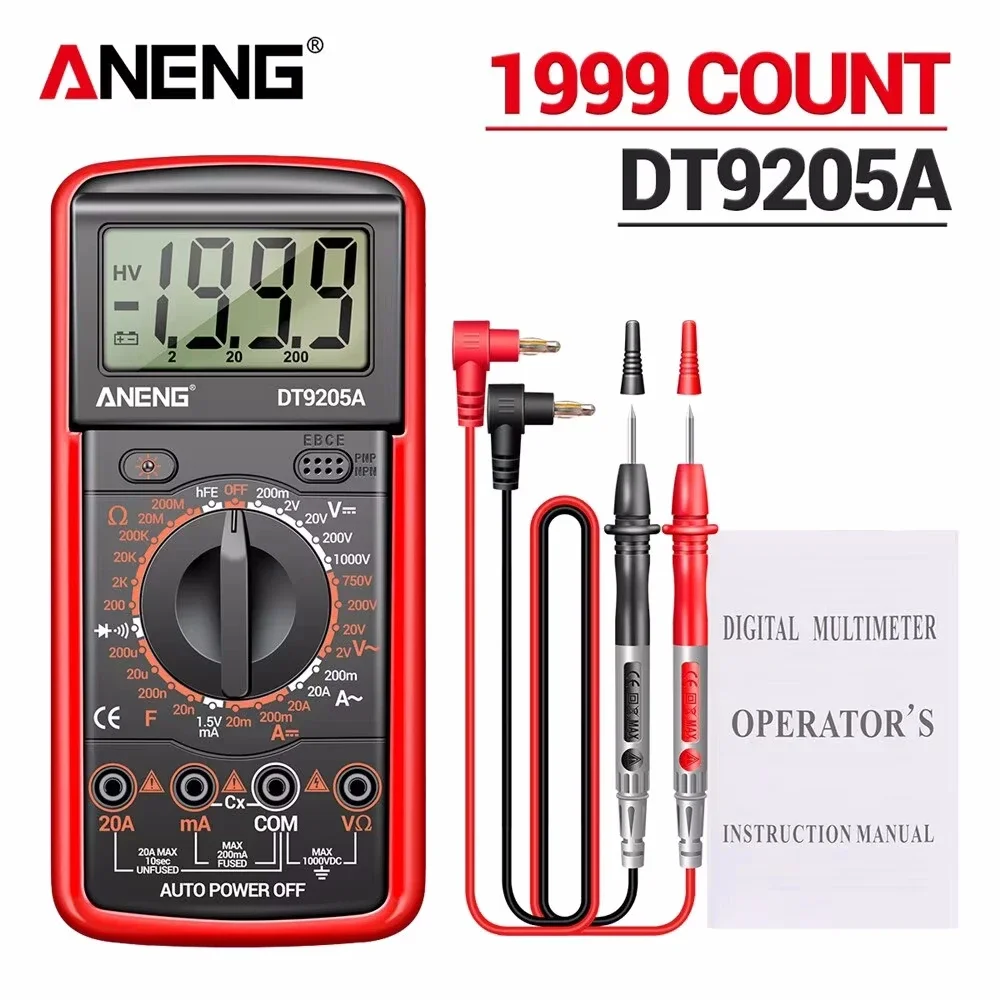 Multi functional digital display high-precision DT9205A digital multimeter AC/DC voltage testing 90 ° extension support bracket