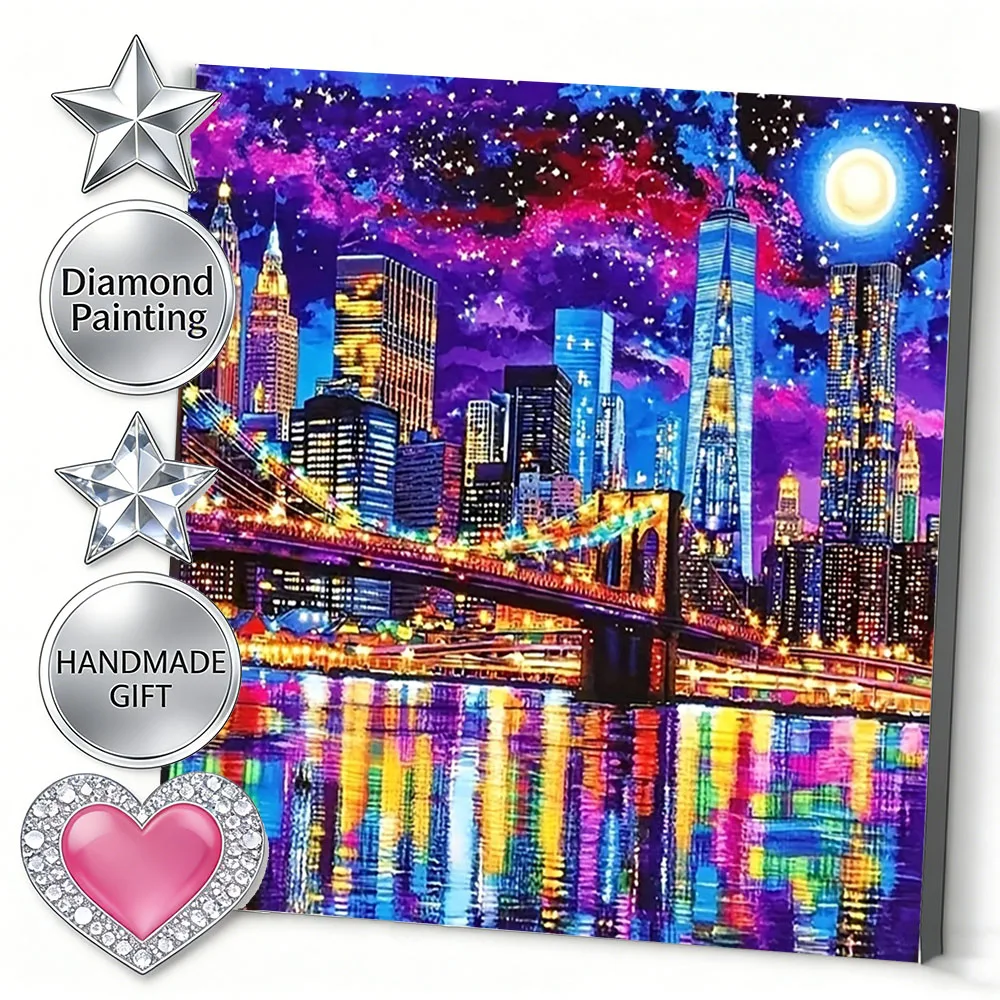 AZQSD Diamonds Mosaic Bridge City Landscape Home Decor Items Diamonds Painting Street Colorful Scenery Full Kits Crafts
