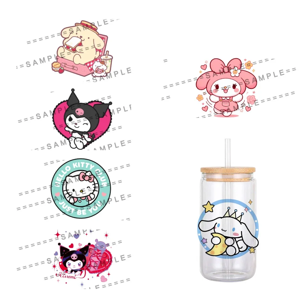 11x11cm Sanrio Cartoon Pattern UV DTF Transfer Sticker Waterproof No Heat Needed Decals For 16oz Glass Cup Wrap Stickers