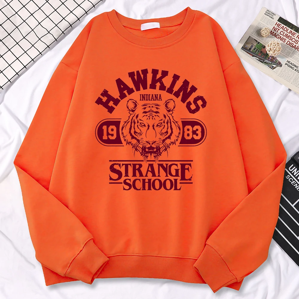 Casual Street Womens Sweatshirt Hawkins High School Indiana 1983 Printing Hoodies Loose Crewneck Pullovers Warm Fleece Clothes