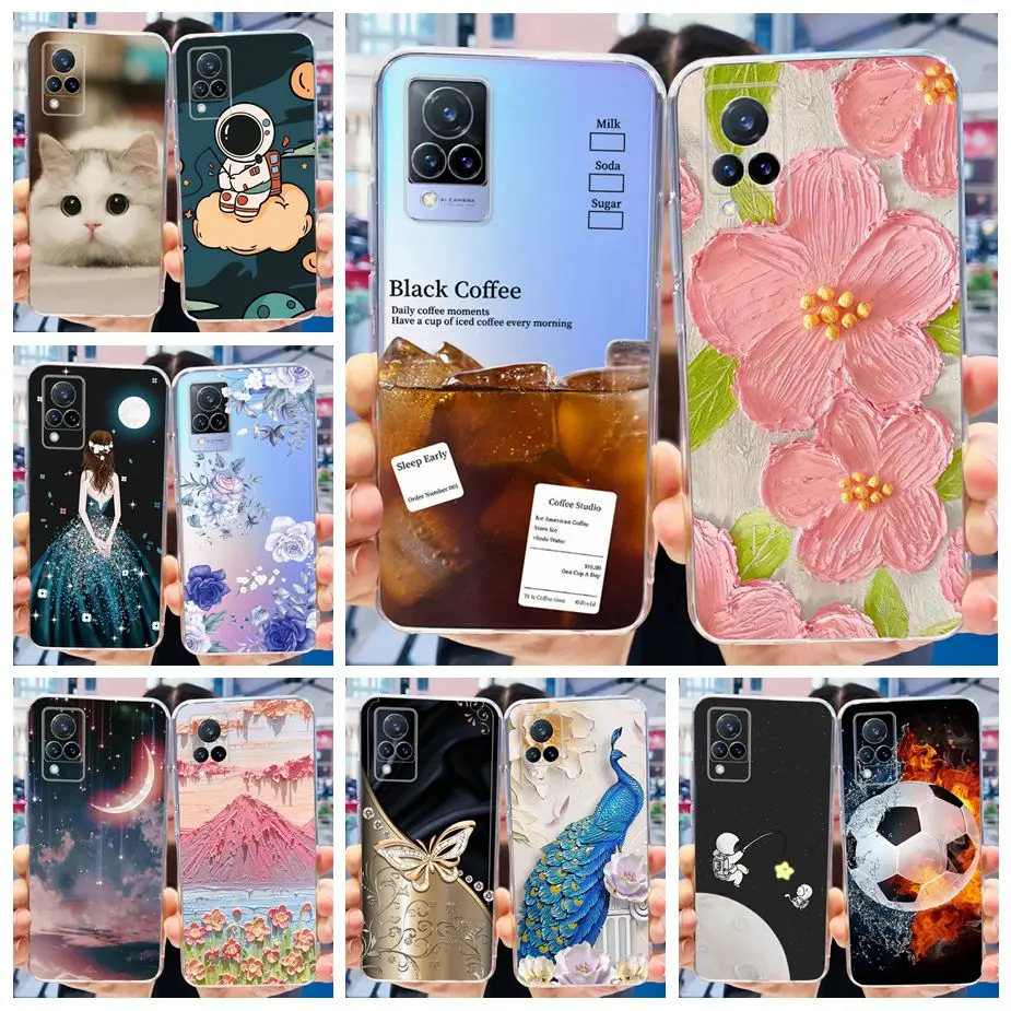 For Vivo V21e Case V2061 Stylish Painted Cover Soft Silicone Phone Case For Vivo V21 V 21 e VivoV21 V21e Back Cover 6.44'' Coque