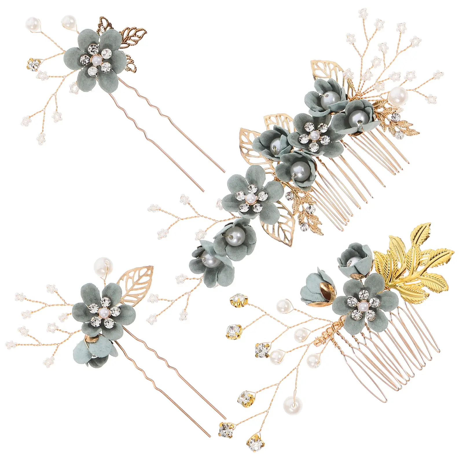 

1Set Wedding Bridal Hair Comb Floral Alloy Pearl Rhinestone Headpiece Hair Accessories for Bride Bridesmaid Flower Girl