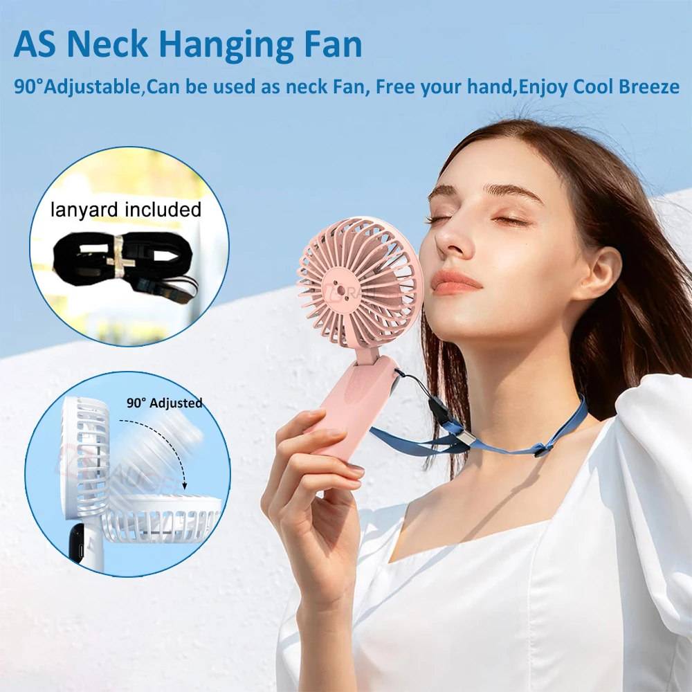 Portable Handheld Electric Fan Mini Rechargeable Usb Fan Foldable Small Ourdoor Personal Fan Powerful with Digital Display