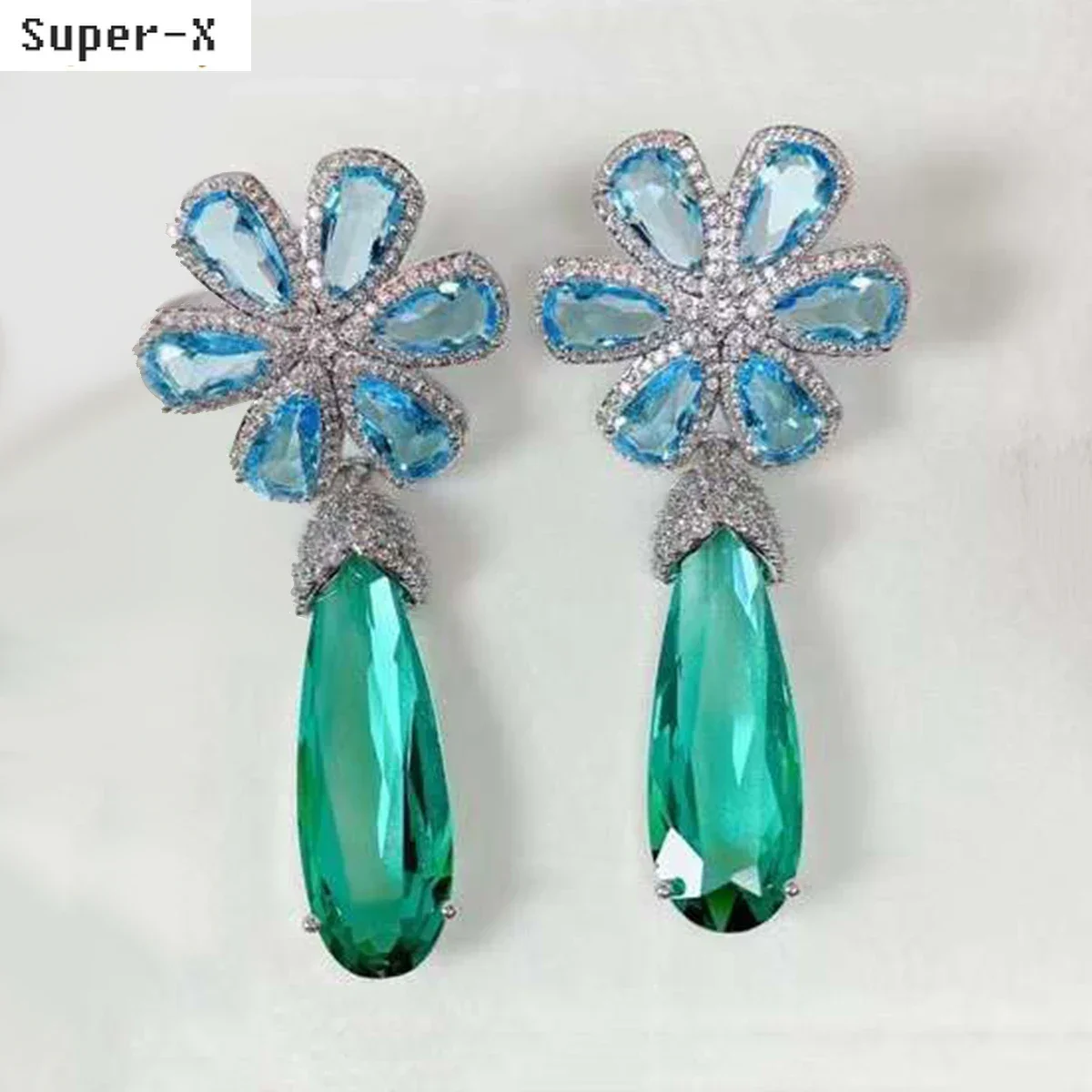 

classy jewelry Earrings Blue green Flower Wedding Bridal earrings long waterdrop pink blue green pendant Evening Party jewelry