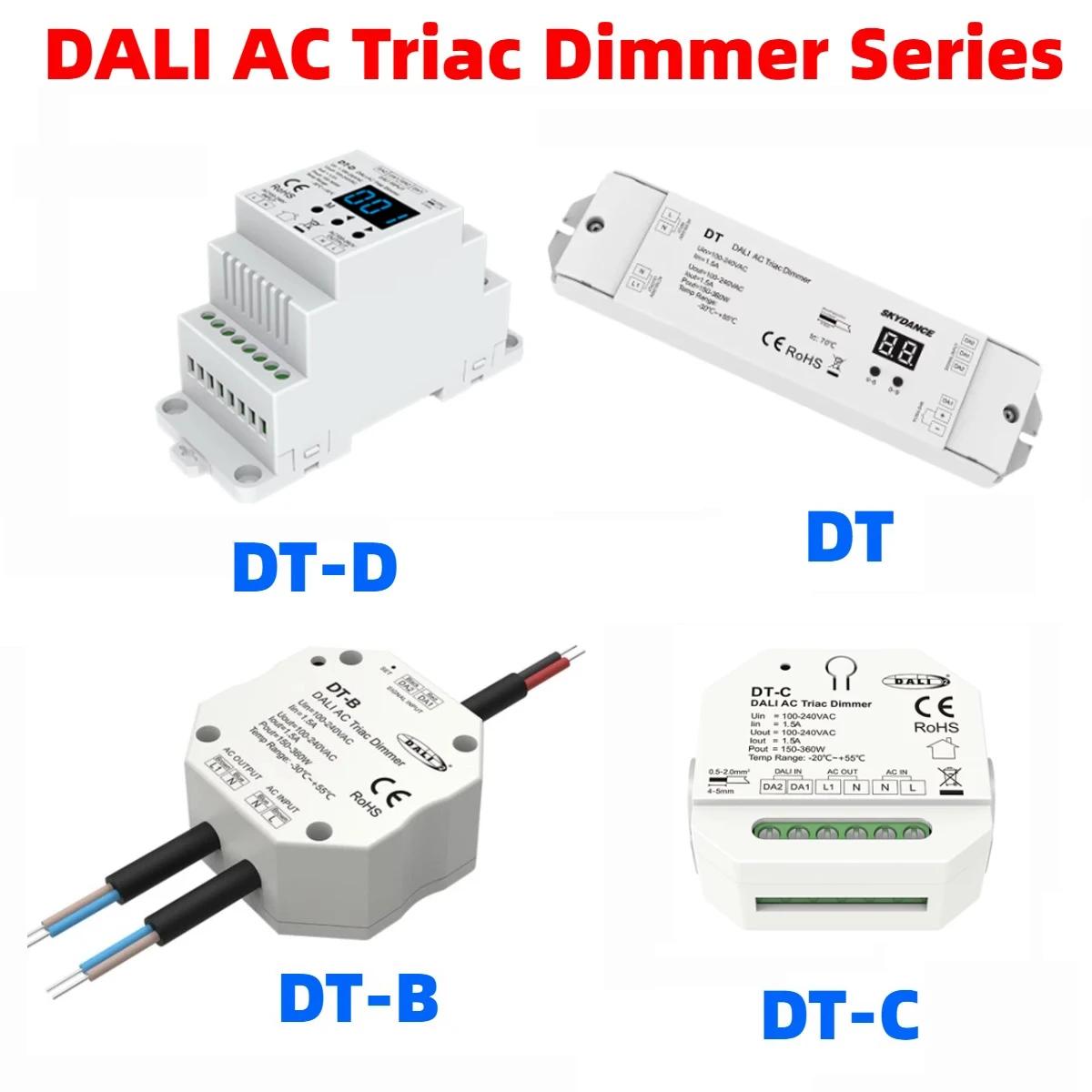 Skydance DALI AC Triac Dimmer DT/DT-B/DT-C/DT-D 1CH*1.5A For Single Color Dimmable LED Light Incandescent Lamps Switch