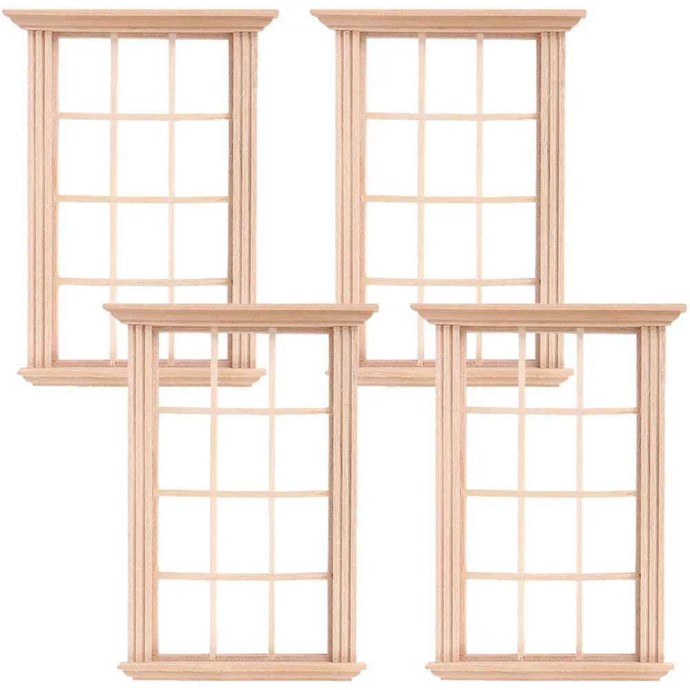 4 Pcs for Kids Model House Window Frame Home Accessories Mini Uncolored Wooden