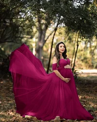 Maxivestidos de maternidad para sesión de fotos, vestidos elegantes sin hombros de manga corta para fotografía de embarazo, 2024