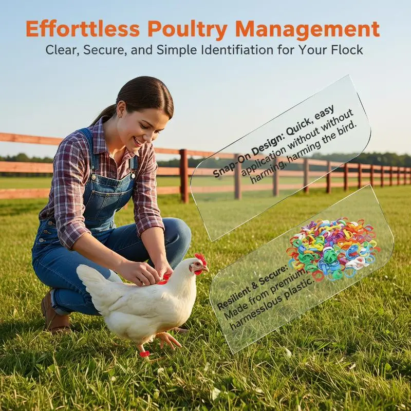 100 Pack Adjustable Poultry Leg Bands Easy Install No Number Tag Buckle Chicken Foot Rings for Small Farm Goose Duck Turkey