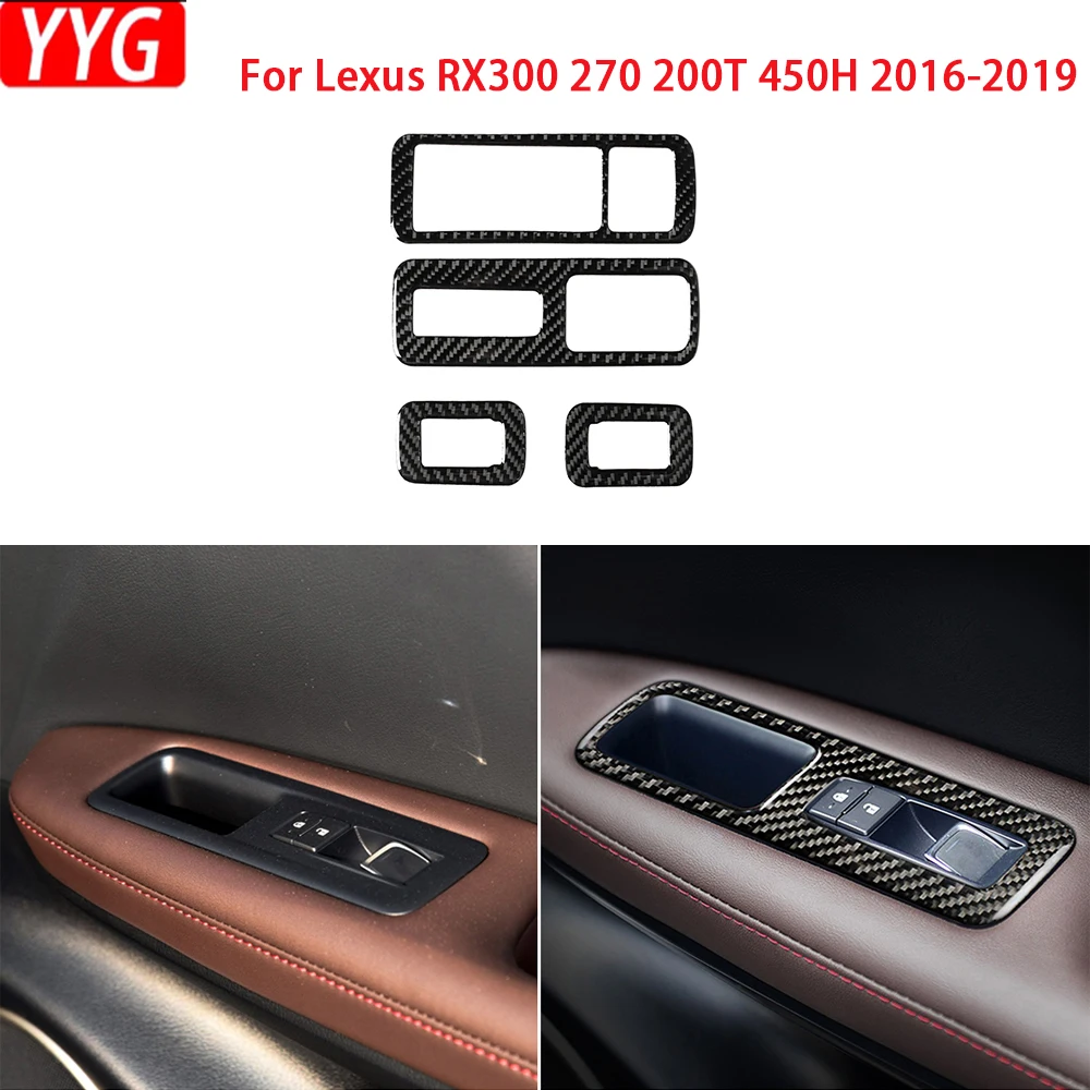 For Lexus RX300 270 200T 450H 2016-2019 Carbon Fiber Window Lift Switch Panel Cover Car Interior Decoration Accessories Sticker