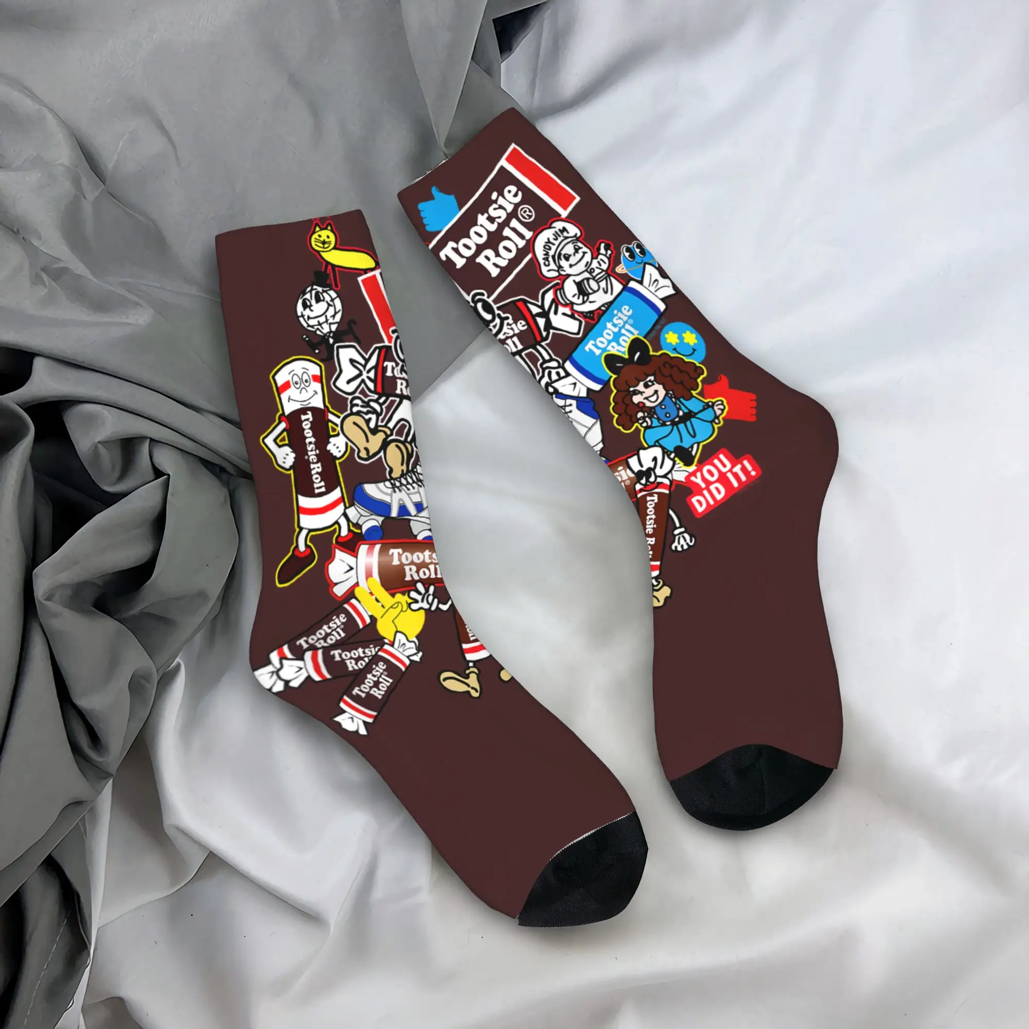 

Tootsie Roll History of Tootsie Rolls Наклейки Конфетные чулки Графические забавные носки Весенние противоскользящие носки Мужские удобные носки